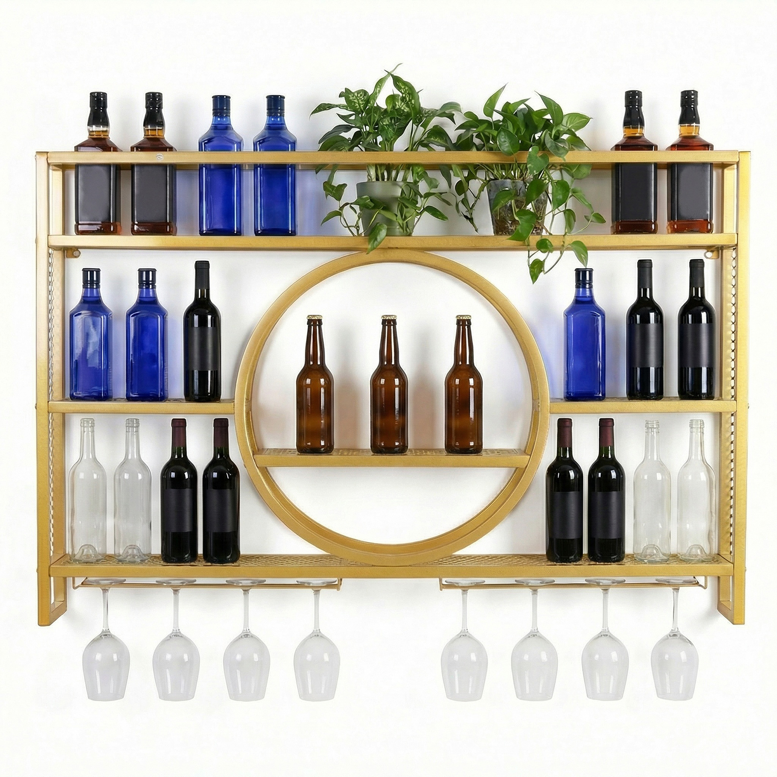 Home Bar Shelf - Wine Glass Rack Floating Bar Shelves