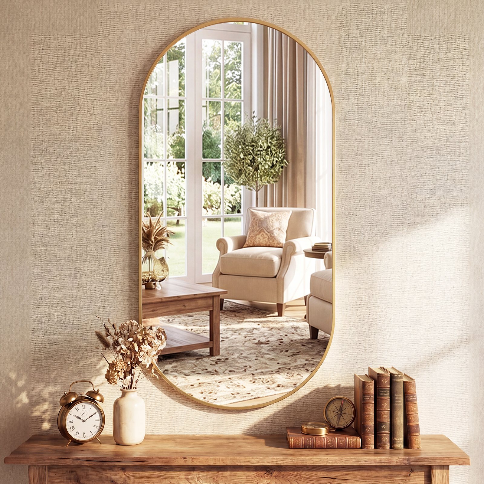 Home Bargains - JHK Oval Wall Mirror with Metal