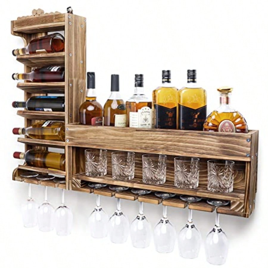 Wine Rack Wall Mounted WoodAlc - Home Bar Shelf ulasan dan harga