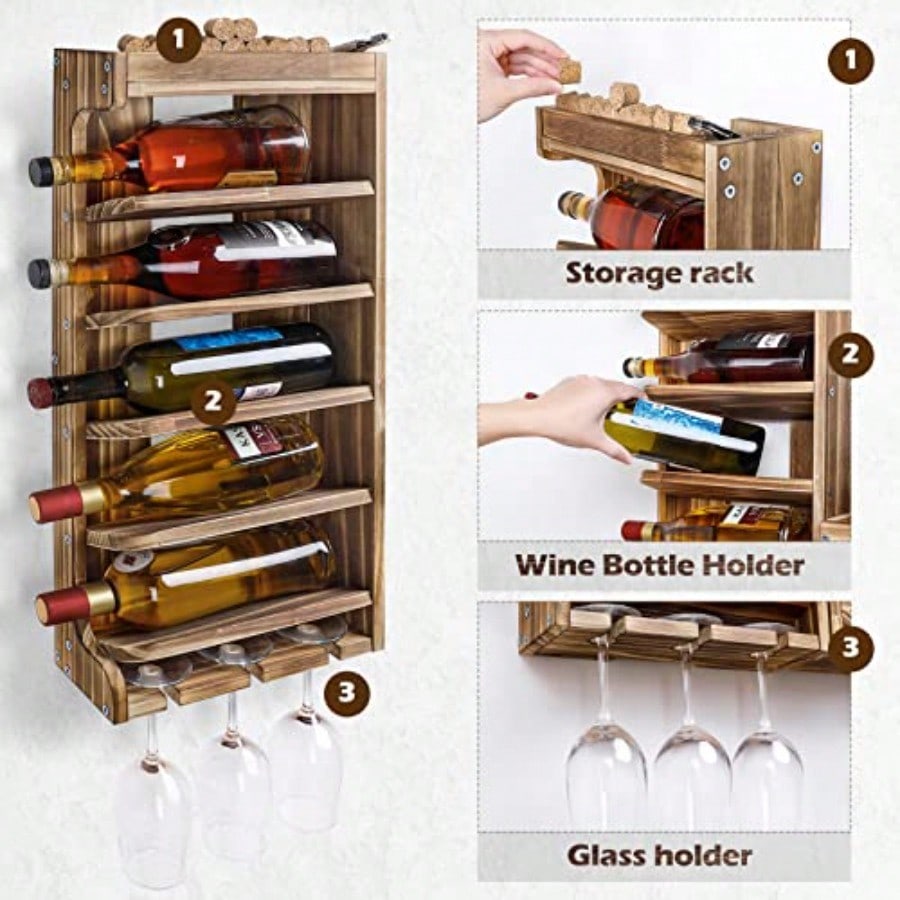 Wine Rack Wall Mounted WoodAlc - Home Bar Shelf ulasan dan harga