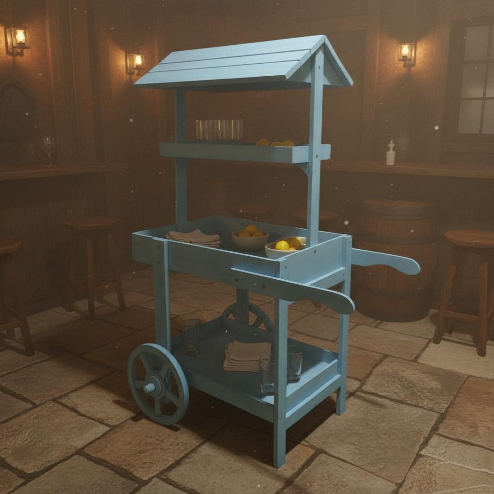 Rustic Display Trolley Wheeled - Home Bar Shelf ulasan dan harga