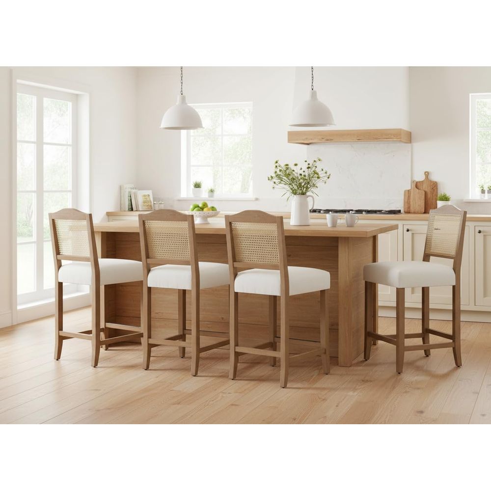 Set of 4 Linen Beige Cane Back - Home Bar And Counter ulasan dan harga