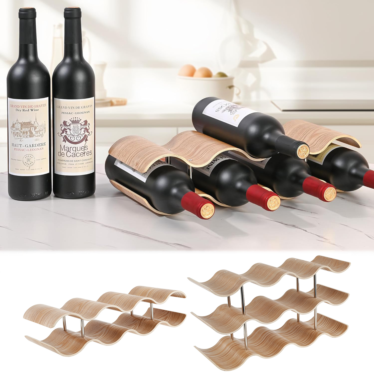 2/3-Tier Wooden Wine Rack Wavy - Home Bar And Cabinet ulasan dan harga