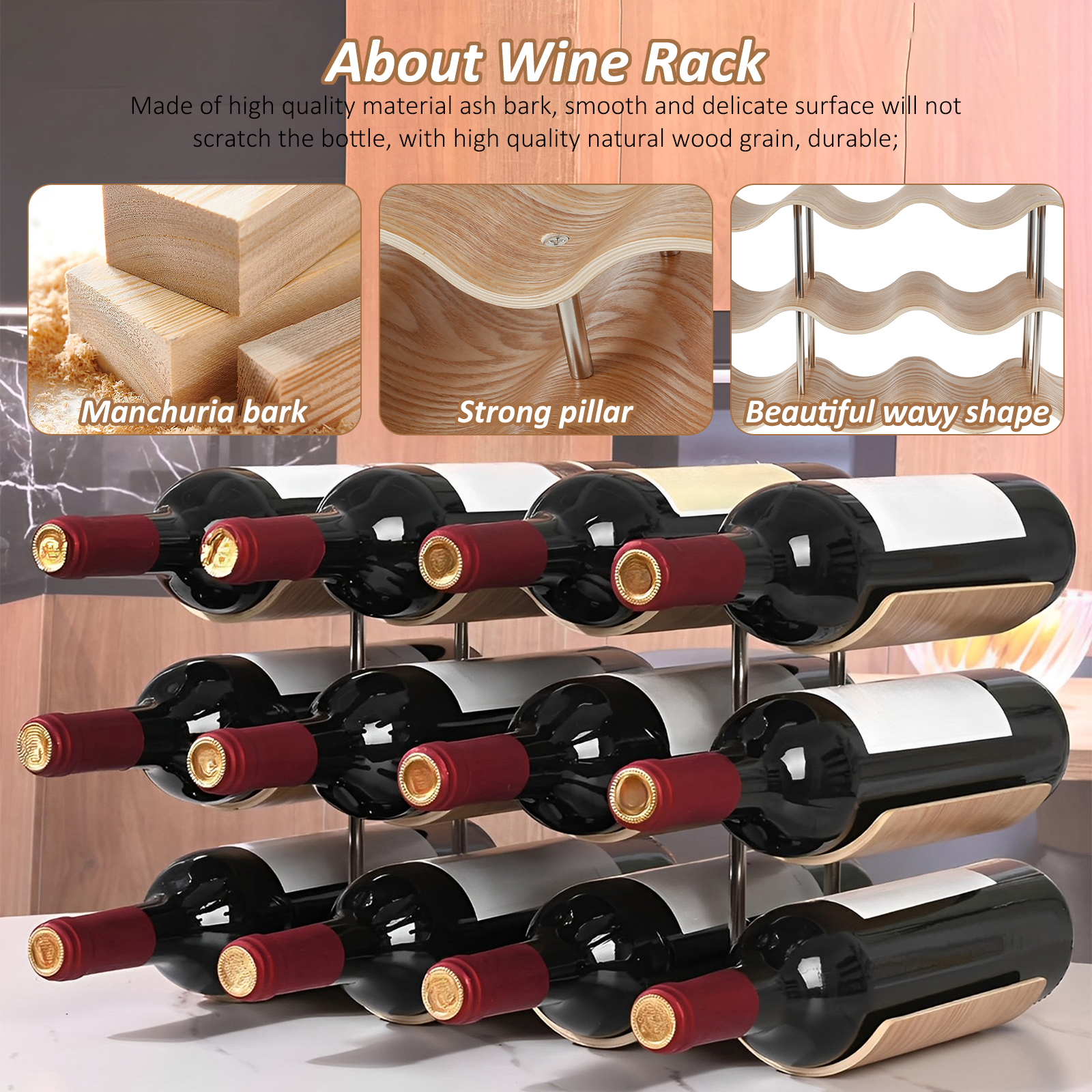 2/3-Tier Wooden Wine Rack Wavy - Home Bar And Cabinet ulasan dan harga
