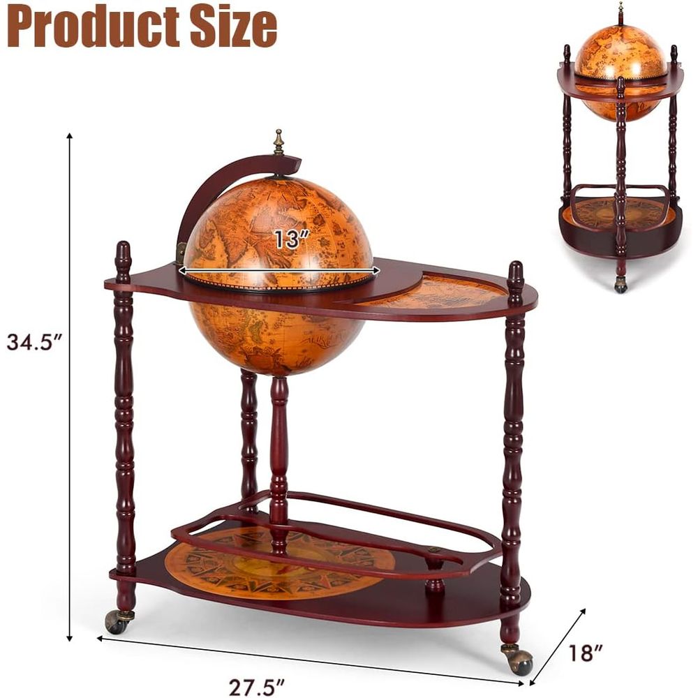 Vintage 34.5 Wheeled Globe Bar - Home Bar Shelf ulasan dan harga