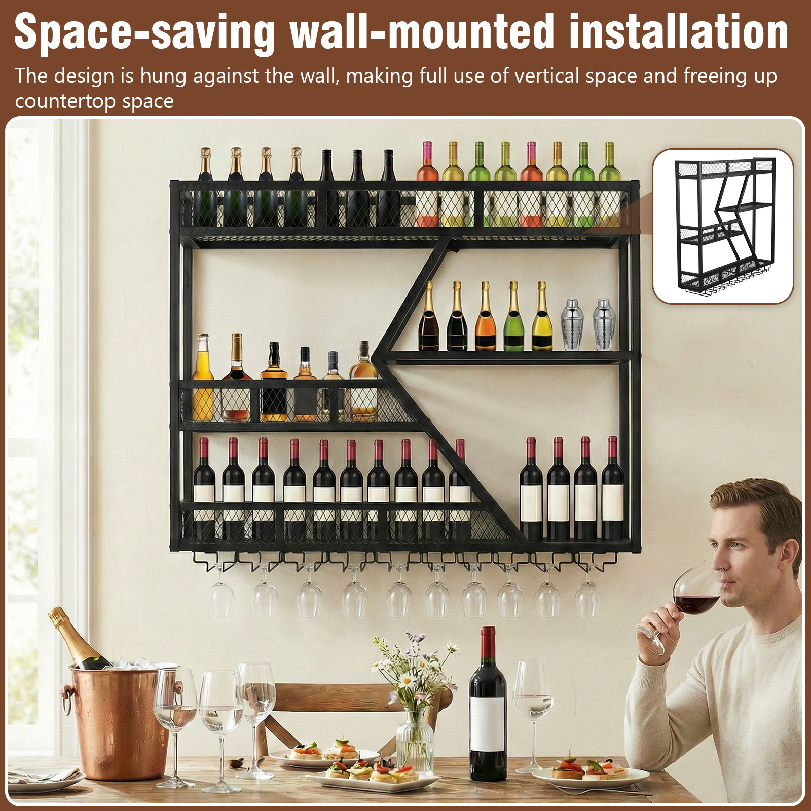 39in 3-Tiers Floating Bar Shel - Home Bar Shelf ulasan dan harga