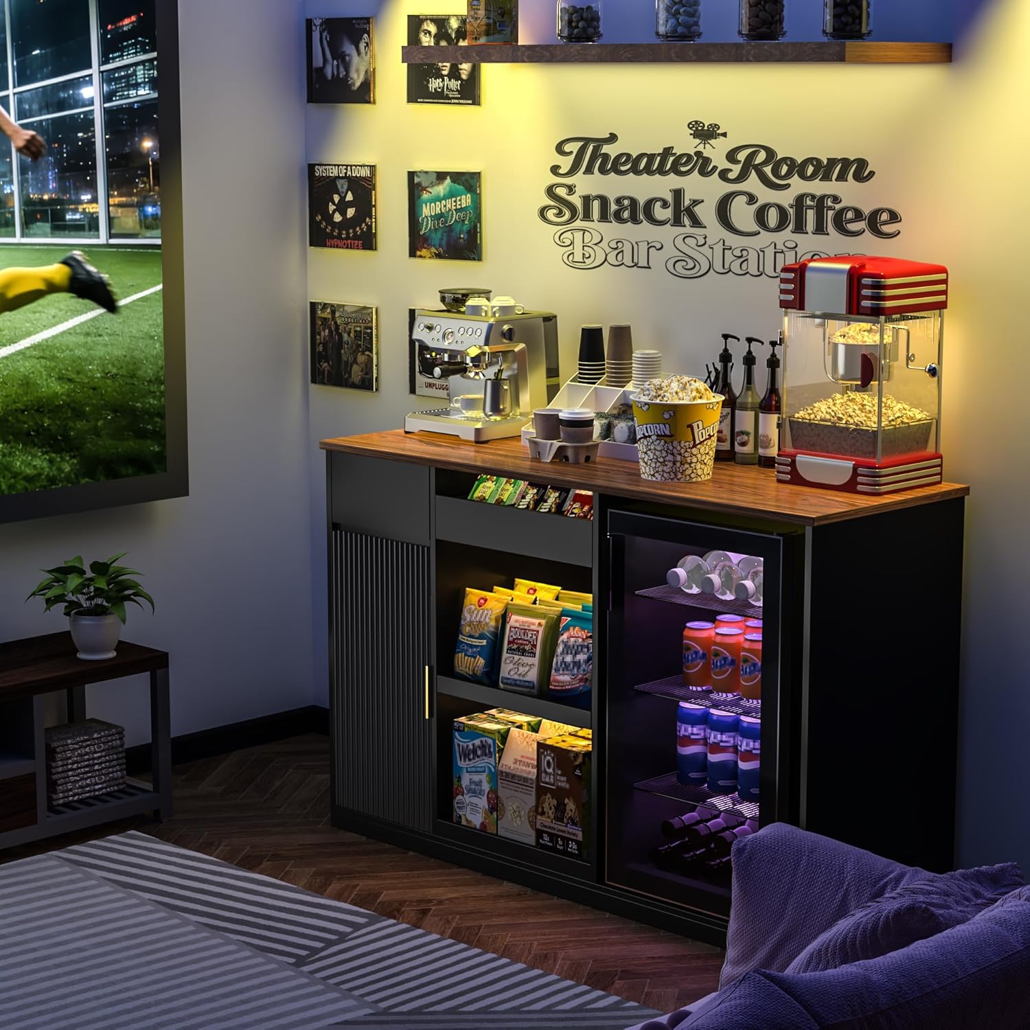Snack Bar Cabinet with Fridge  - Home Bar And Theater ulasan dan harga