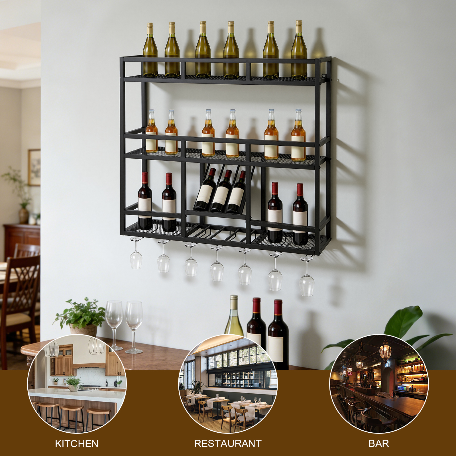 3 Tiers Wall Mounted Wine Rack - Home Bar Shelf ulasan dan harga
